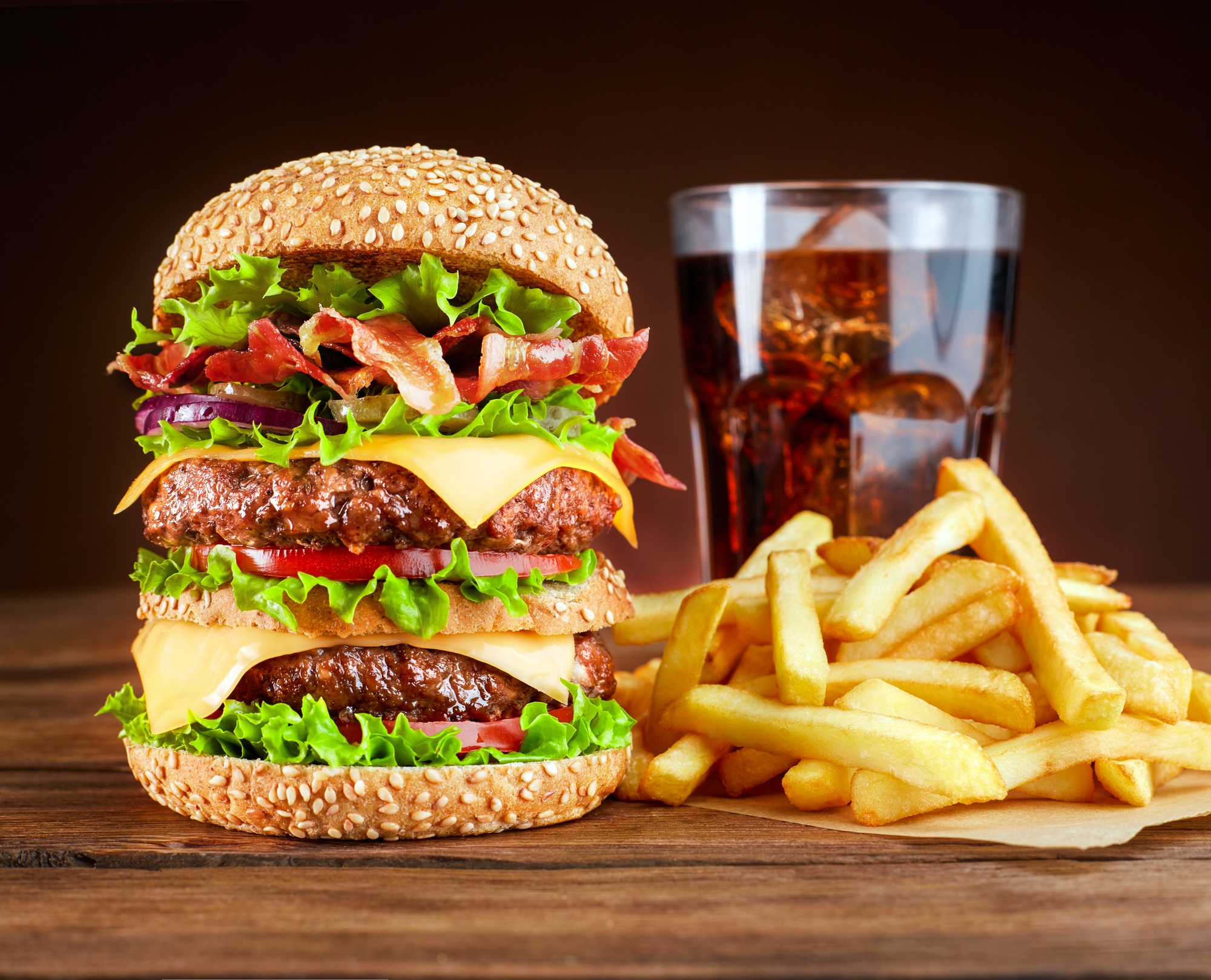 Burger with french fries and cola