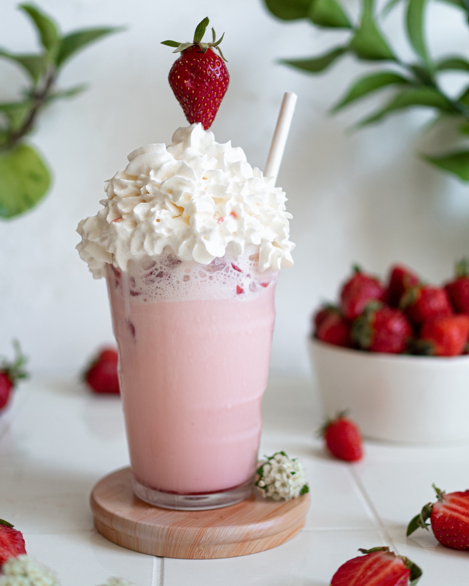 Strawberry milkshake with whipped cream